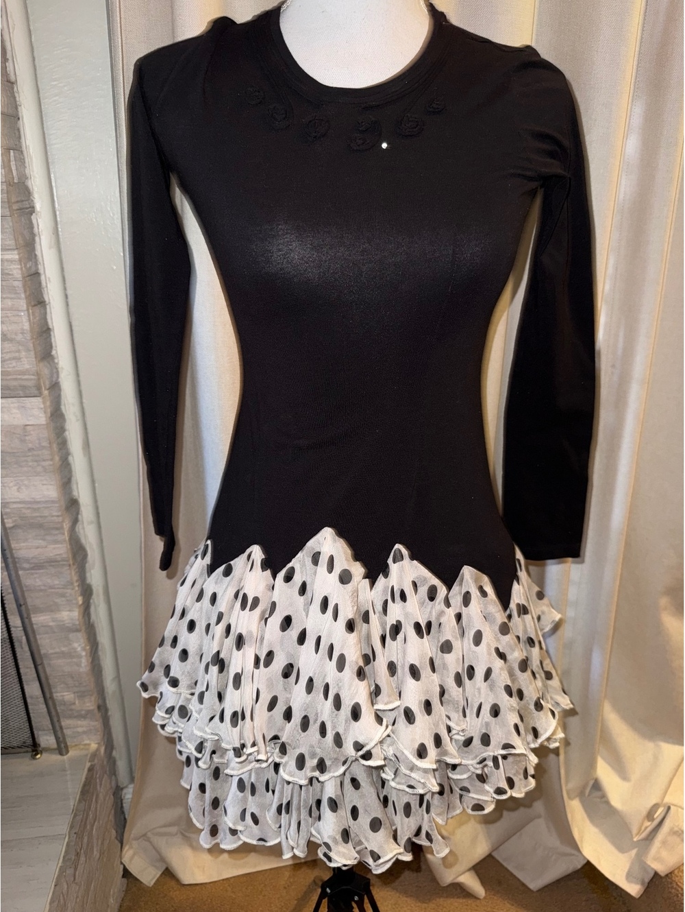 Les Robes Black & White Polka Dot Ruffle Dress – Size 12